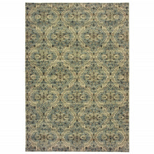 5’X8’ Ivory And Blue Geometric Area Rug