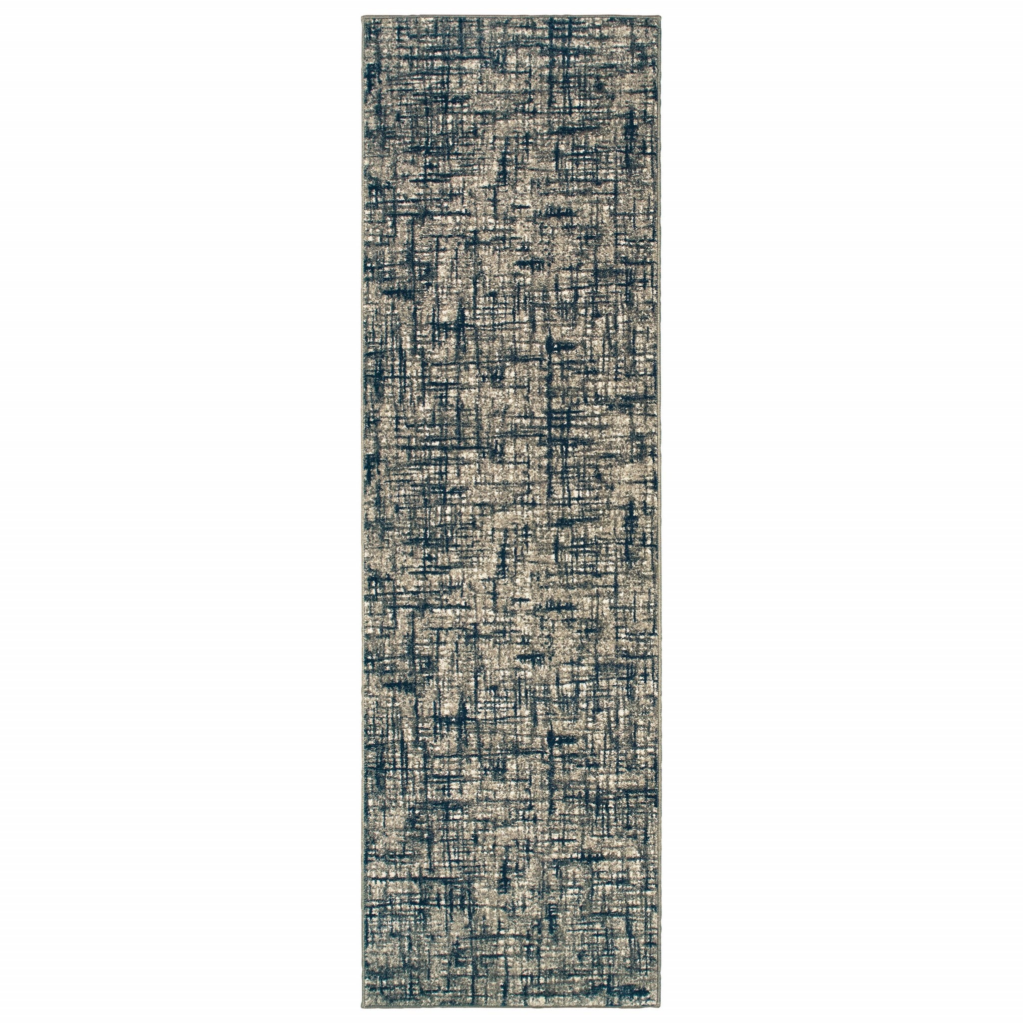 Gray And Navy Abstract Runner Rug - 2’ x 8’