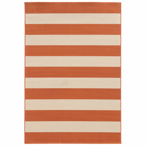 4’X6’ Orange And Ivory Striped Indoor Outdoor Area Rug