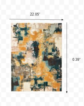Blue And Gold Abstract Strokes Scatter Rug - 2’ x 3’