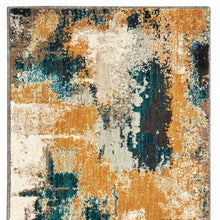 Blue And Gold Abstract Strokes Scatter Rug - 2’ x 3’