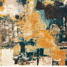 Blue And Gold Abstract Strokes Scatter Rug - 2’ x 3’