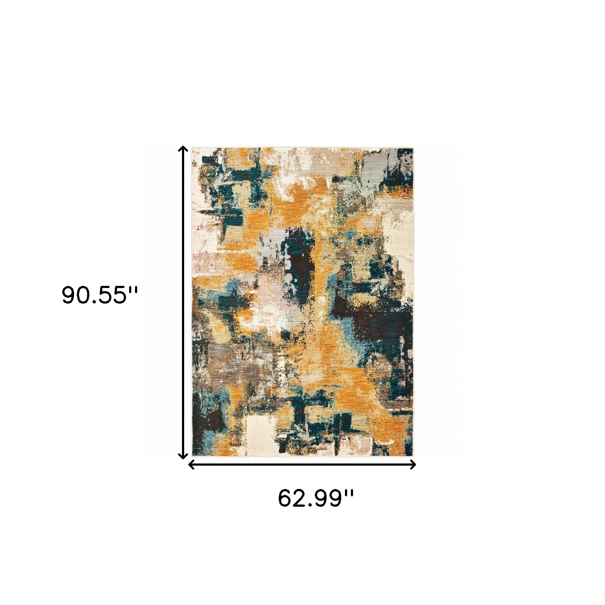 Blue And Gold Abstract Strokes Scatter Rug - 2’ x 3’