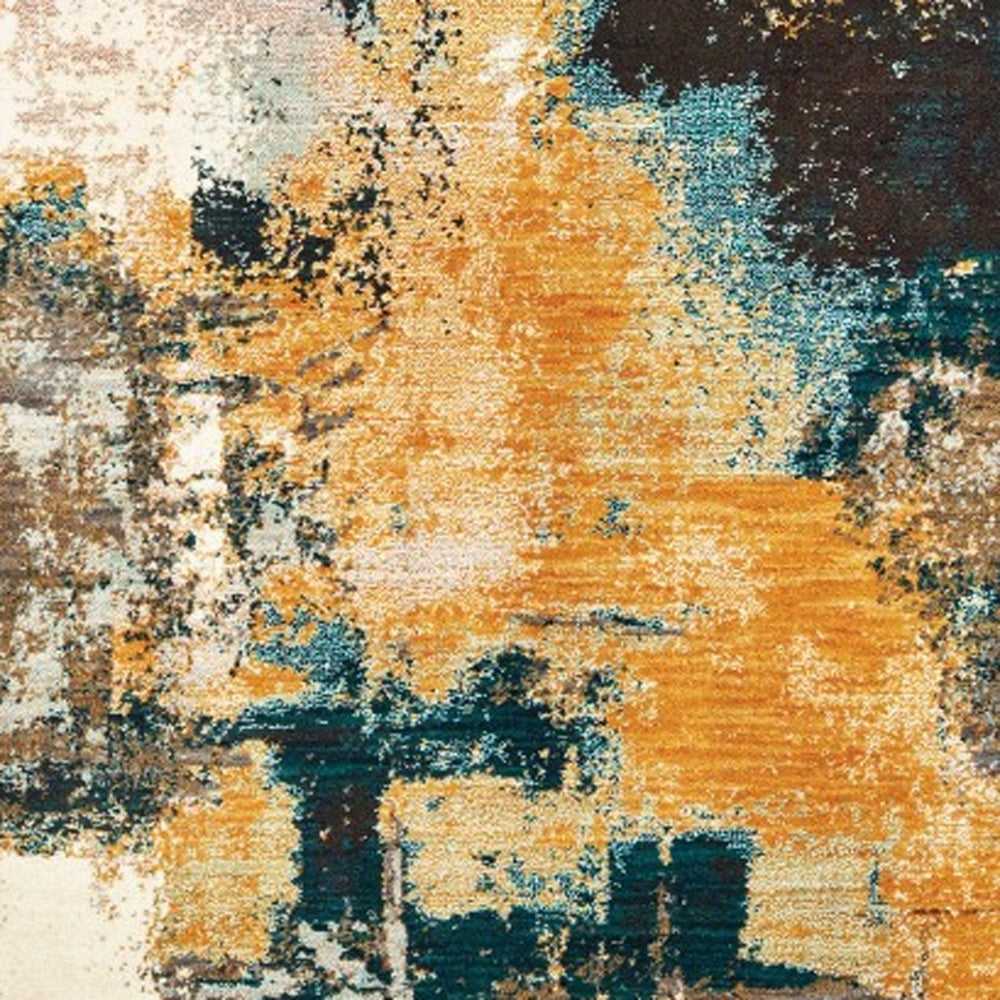 Blue And Gold Abstract Strokes Scatter Rug - 2’ x 3’