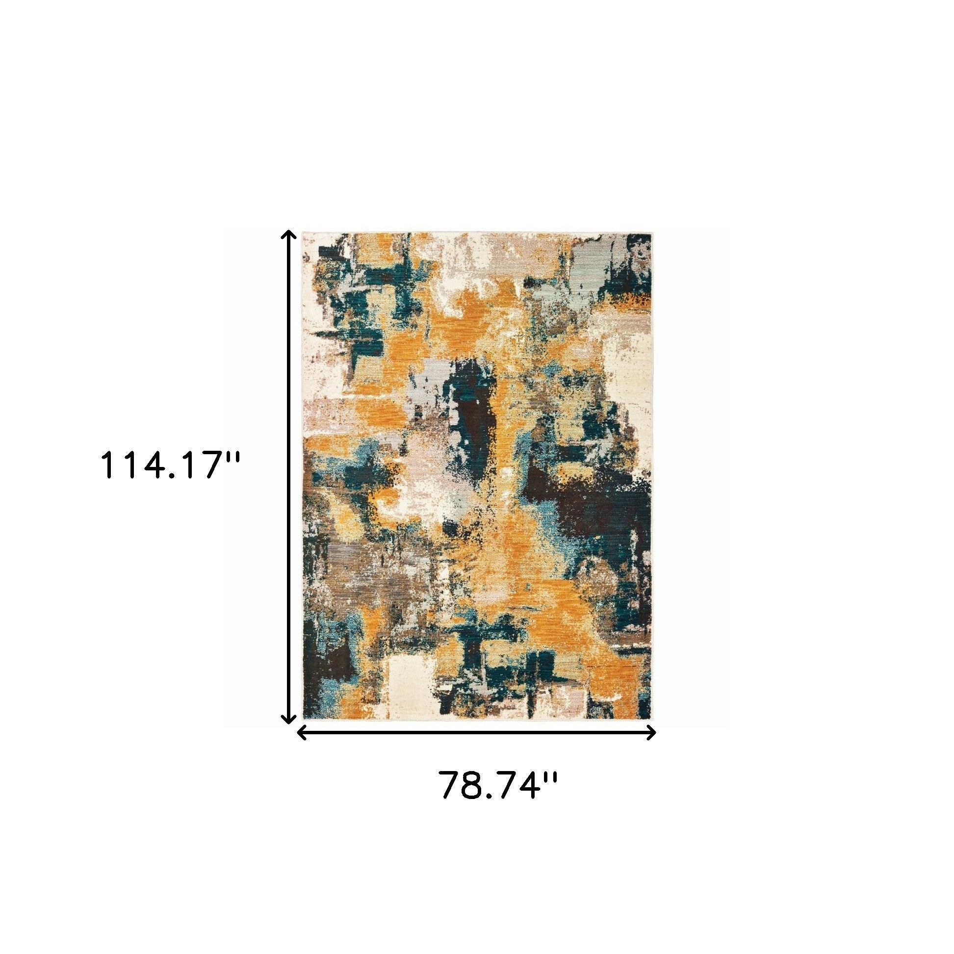 Blue And Gold Abstract Strokes Scatter Rug - 2’ x 3’