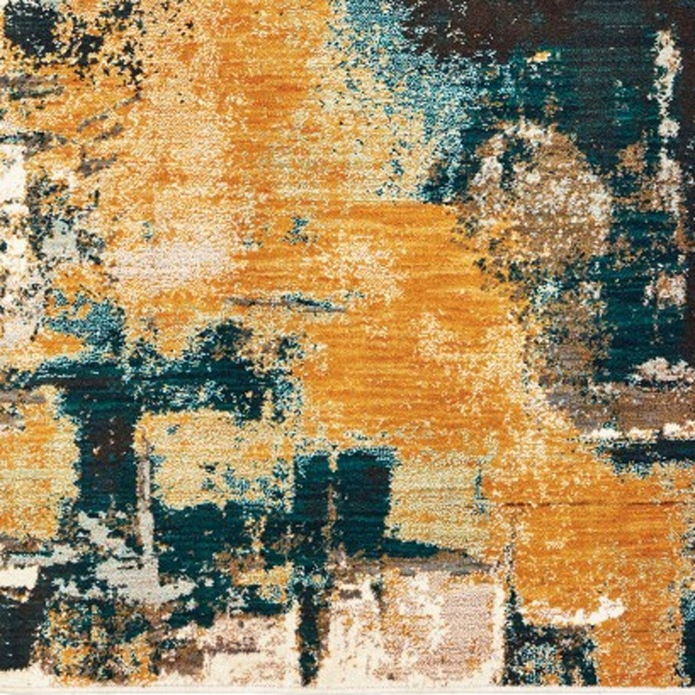 Blue And Gold Abstract Strokes Scatter Rug - 2’ x 3’