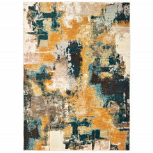 Blue And Gold Abstract Strokes Scatter Rug - 2’ x 3’