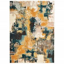 Blue And Gold Abstract Strokes Scatter Rug - 2’ x 3’