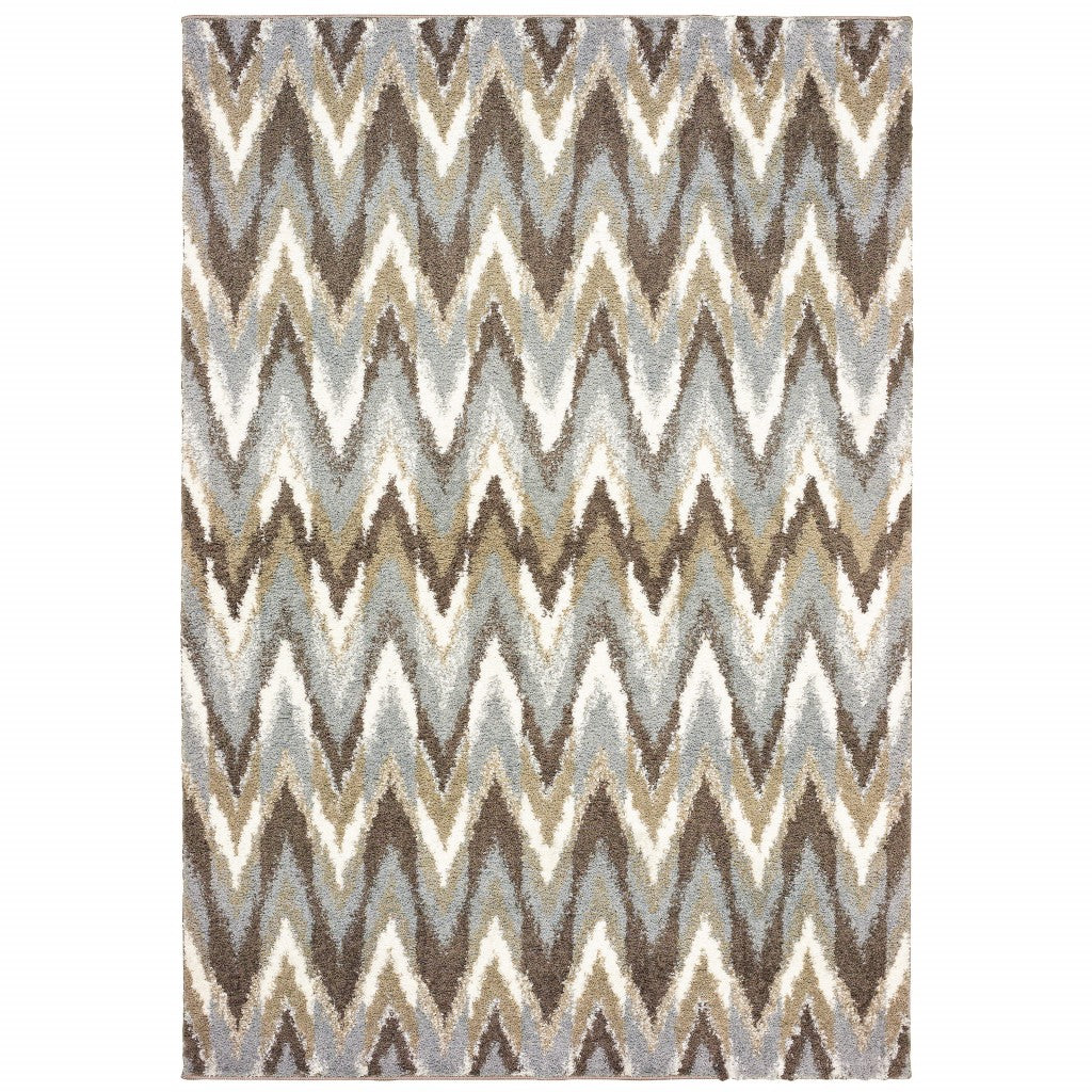 2’X8’ Gray And Taupe Ikat Pattern Runner Rug