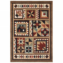 2’X8’ Brown And Red Ikat Patchwork Runner Rug