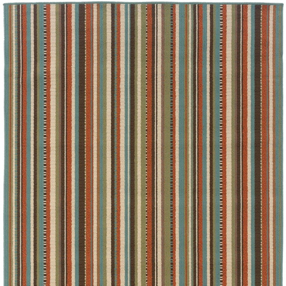 2’X8’ Green And Brown Striped Indoor Outdoor Runner Rug