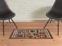 2’X8’ Brown And Red Ikat Patchwork Runner Rug