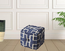 Blue Square Cotton Pouf Ottoman