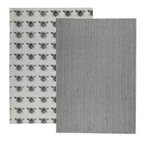 Set Of Two Tea Towels With Dark Green Bumble Bee Oven Gloves