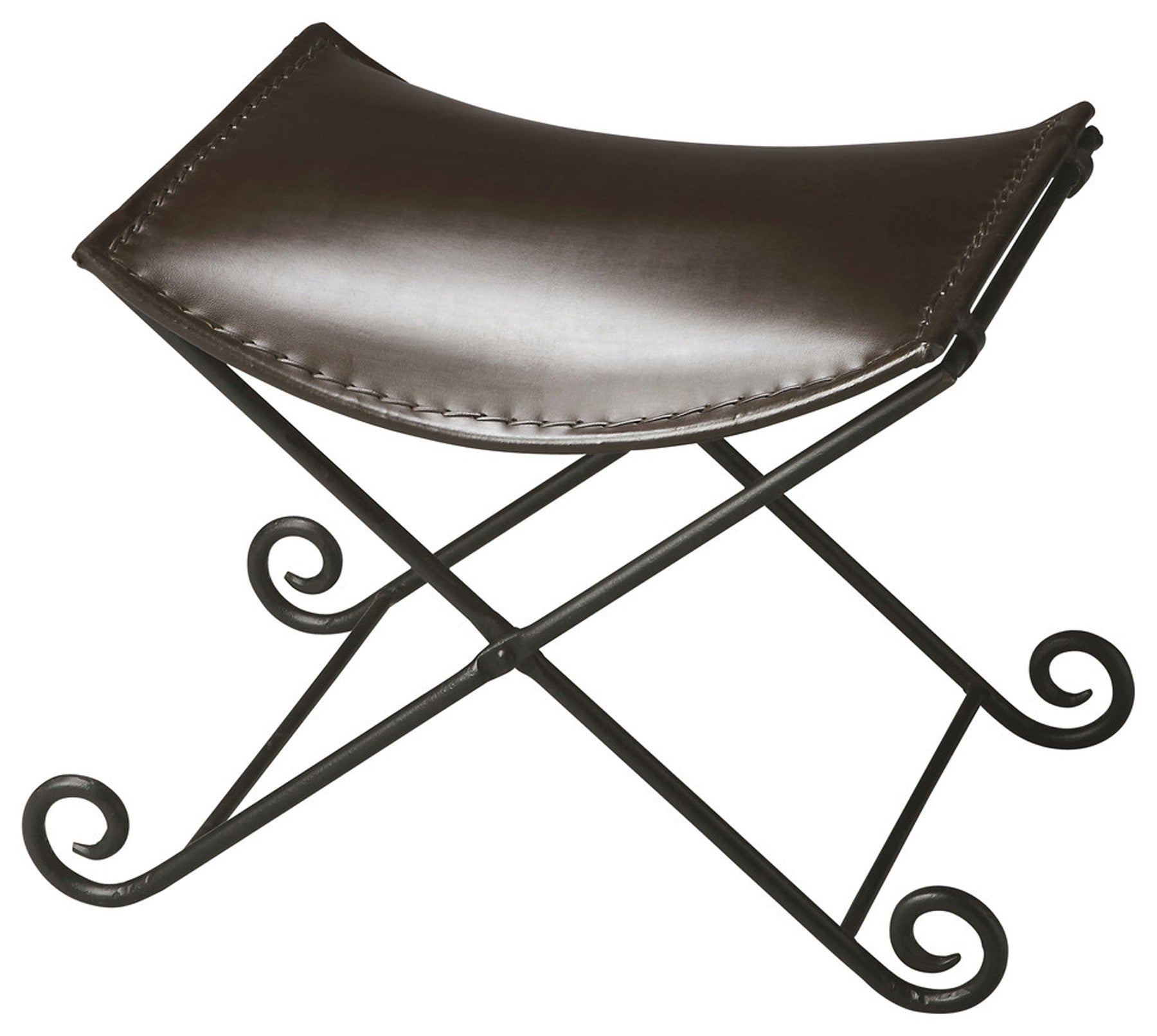 Dark Brown Leather And Metal Stool