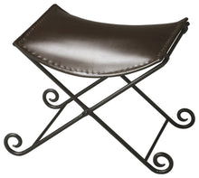 Dark Brown Leather And Metal Stool