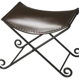 Dark Brown Leather And Metal Stool
