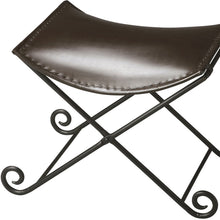 Dark Brown Leather And Metal Stool