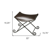 Dark Brown Leather And Metal Stool