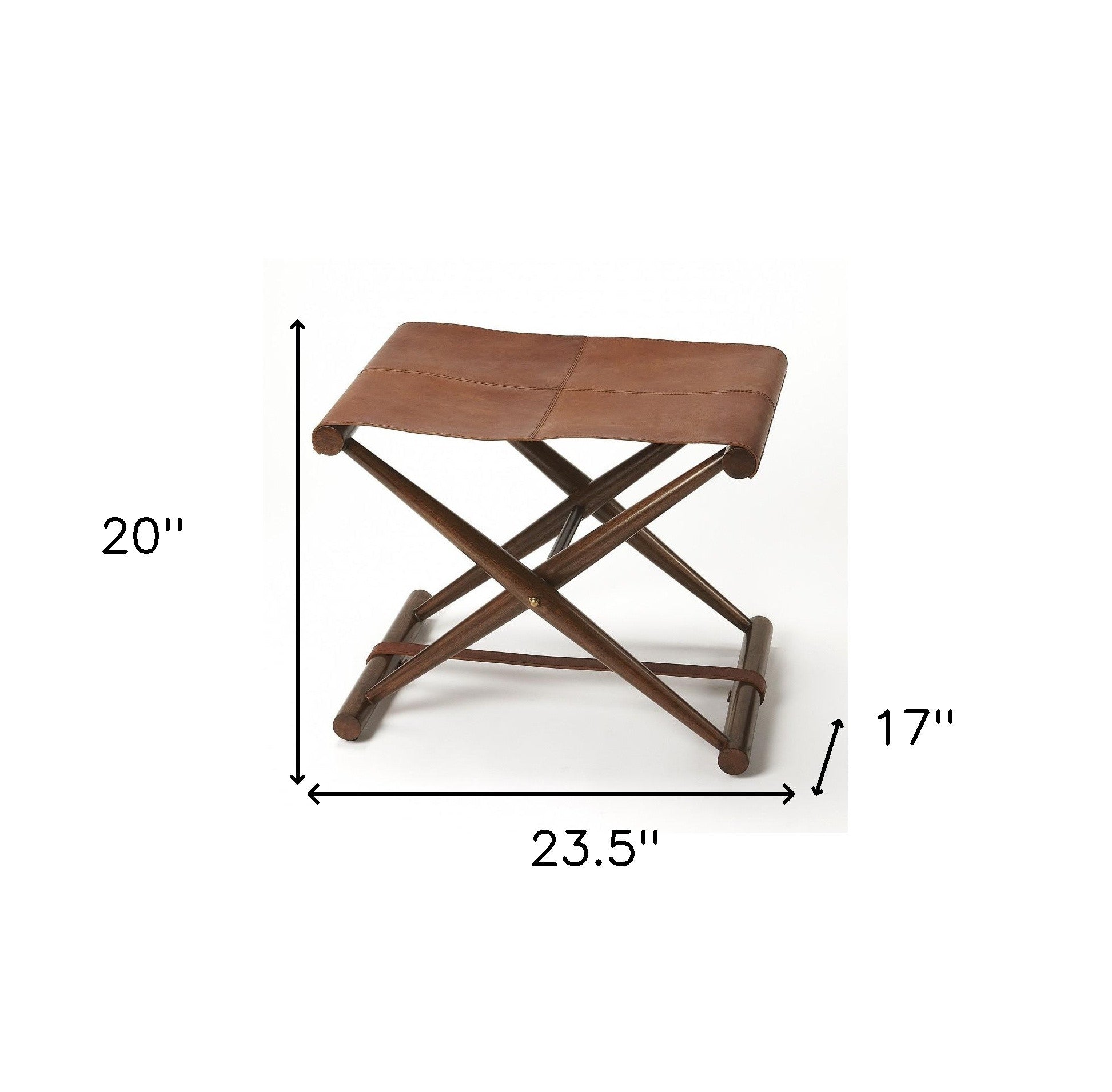 Brown Wood And Leather Portable Stool