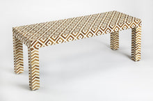 Geo And Chevron Teak And Bone Inlay Bench