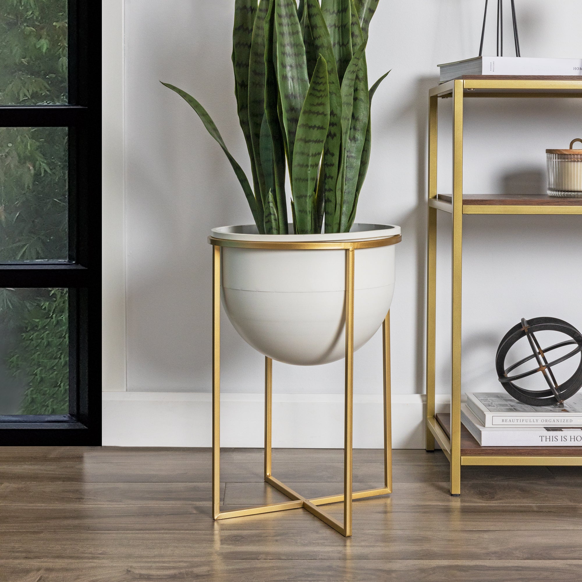 Set Of Two White And Gold Metal Planters