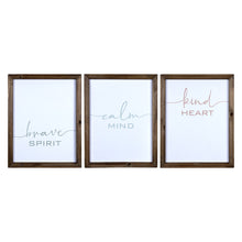Set Of 3 Wooden Brave Calm Kind Wall Frame Decor