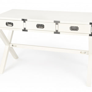 46" White Rubberwood Wood Writing Desk With Three Drawers