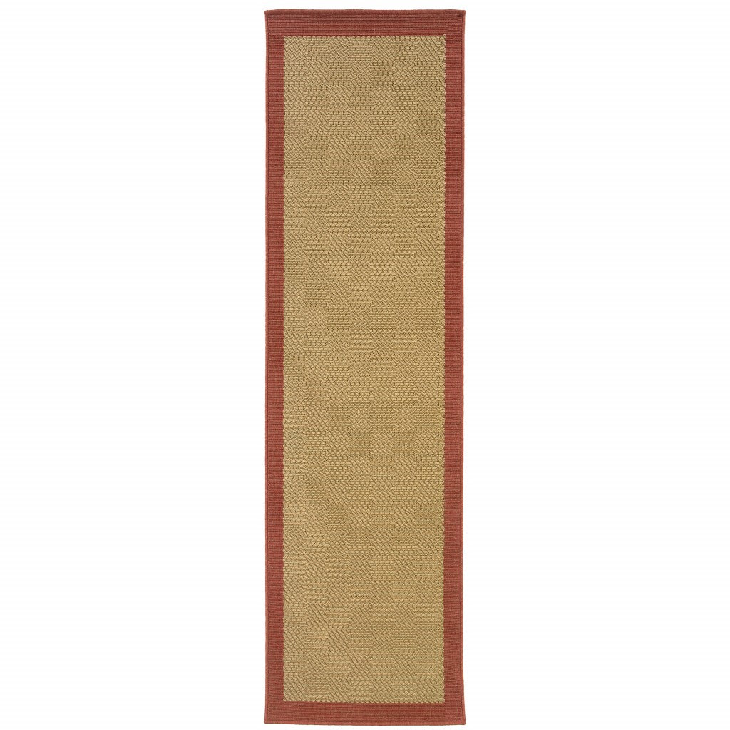 2’X8’ Beige And Red Plain Indoor Outdoor Runner Rug