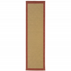 2’X8’ Beige And Red Plain Indoor Outdoor Runner Rug