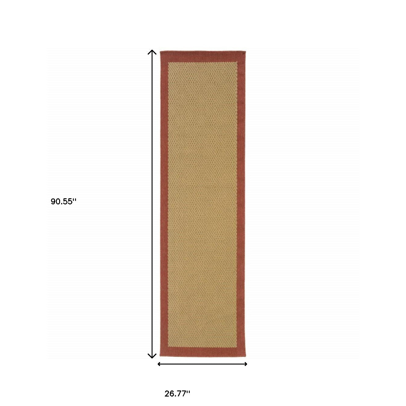 2’X8’ Beige And Red Plain Indoor Outdoor Runner Rug