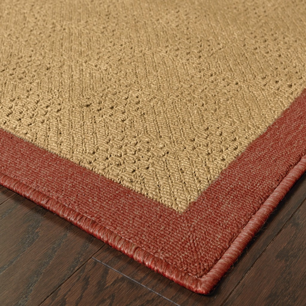2’X8’ Beige And Red Plain Indoor Outdoor Runner Rug