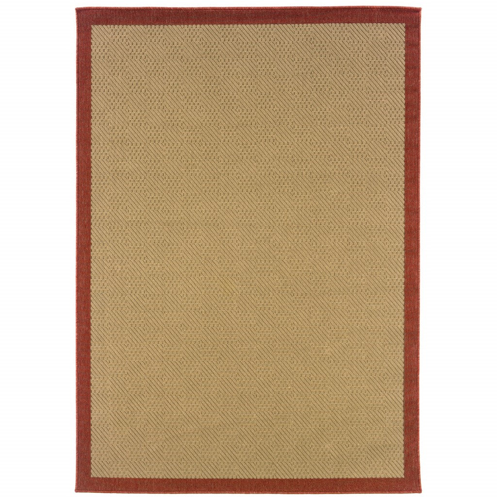 2’X8’ Beige And Red Plain Indoor Outdoor Runner Rug