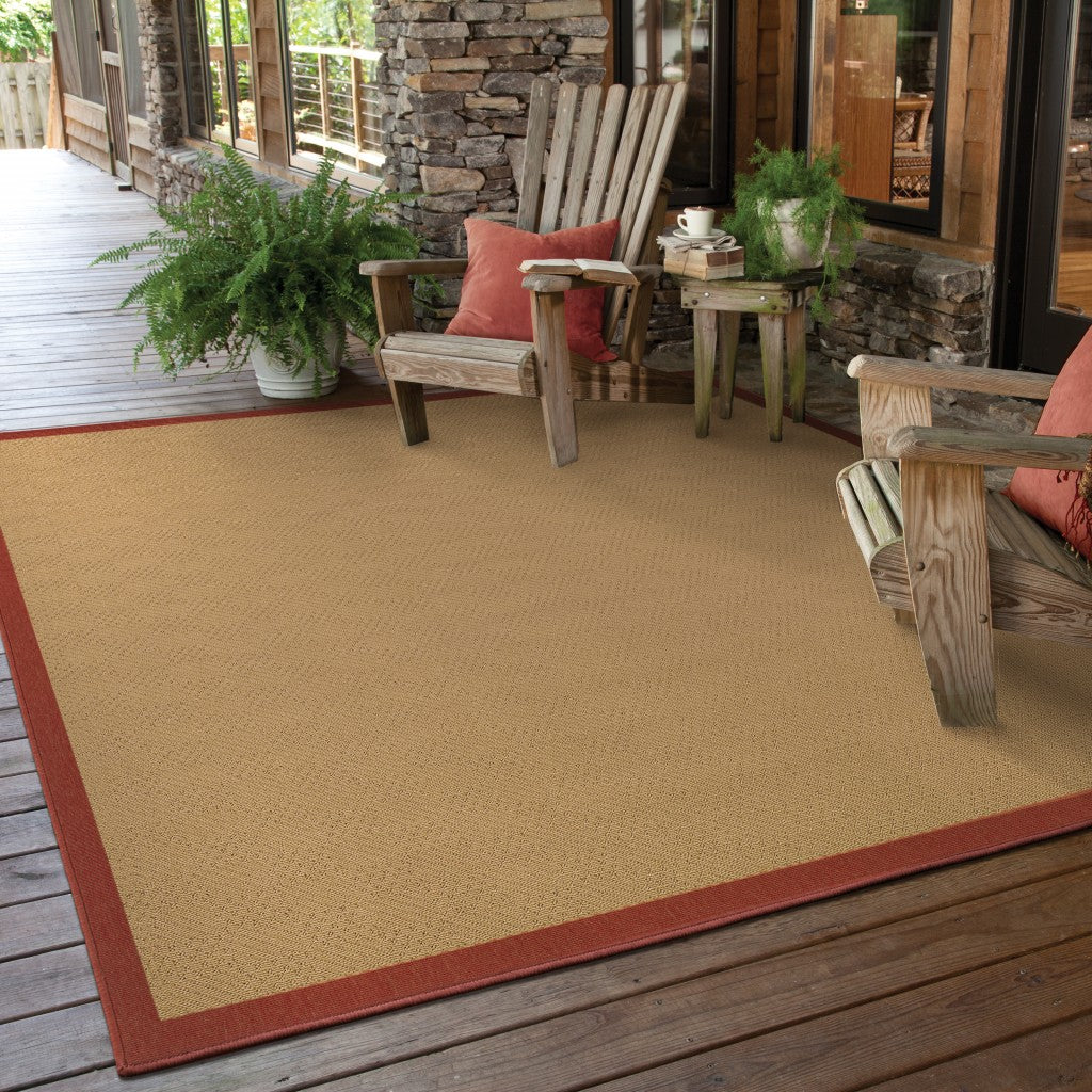 2’X8’ Beige And Red Plain Indoor Outdoor Runner Rug
