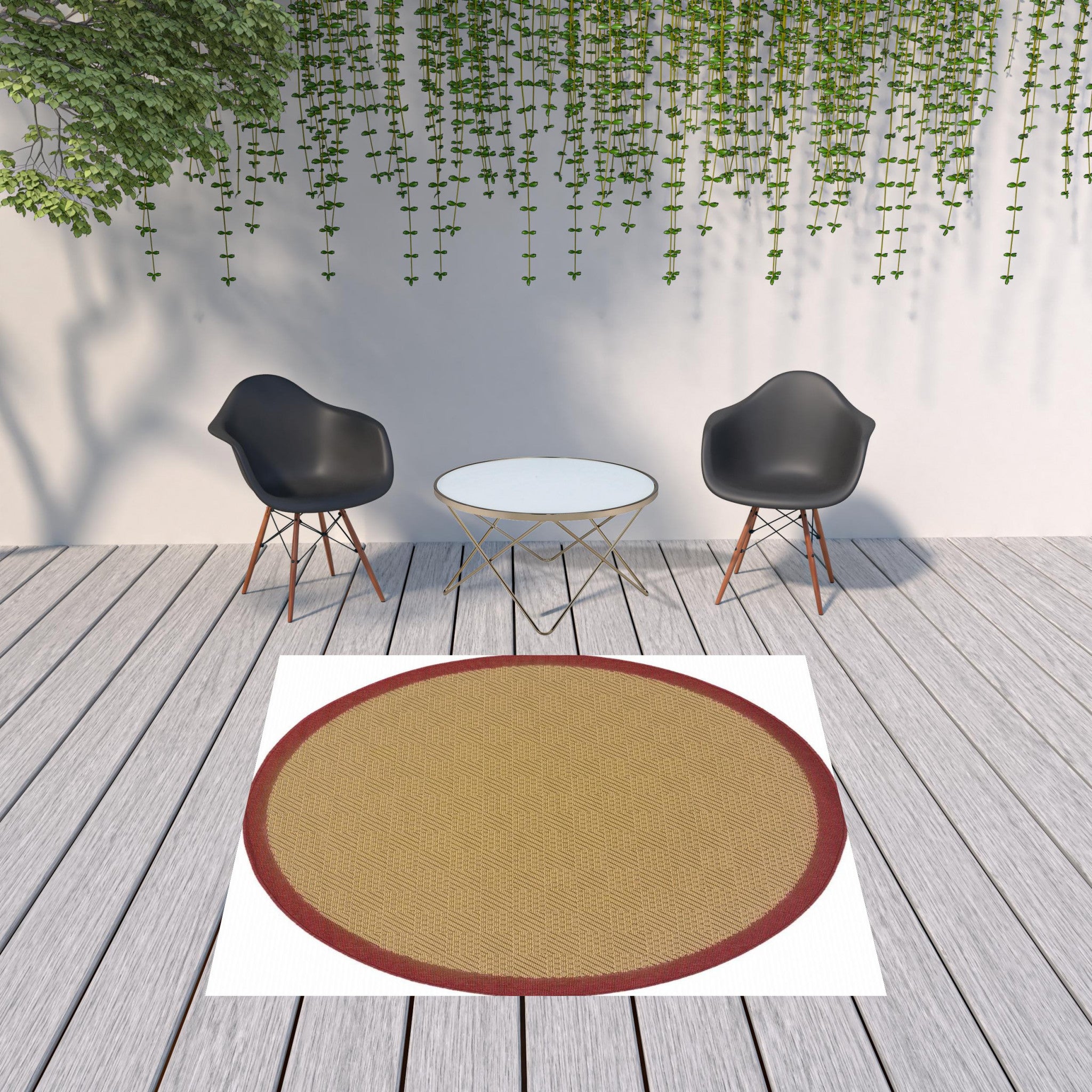 2’X8’ Beige And Red Plain Indoor Outdoor Runner Rug