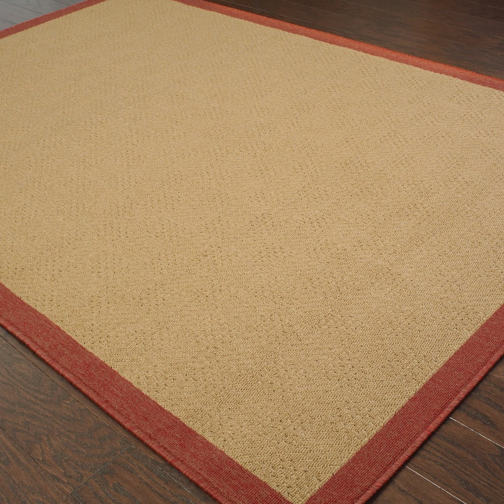 2’X8’ Beige And Red Plain Indoor Outdoor Runner Rug