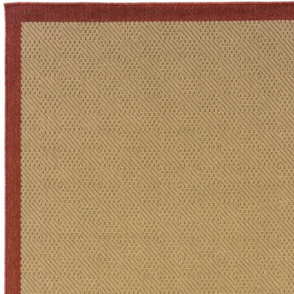 2’X8’ Beige And Red Plain Indoor Outdoor Runner Rug