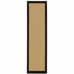 2’X8’ Beige And Black Plain Indoor Outdoor Runner Rug