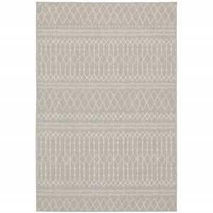 3’X5’ Gray And Ivory Geometric Indoor Outdoor Area Rug