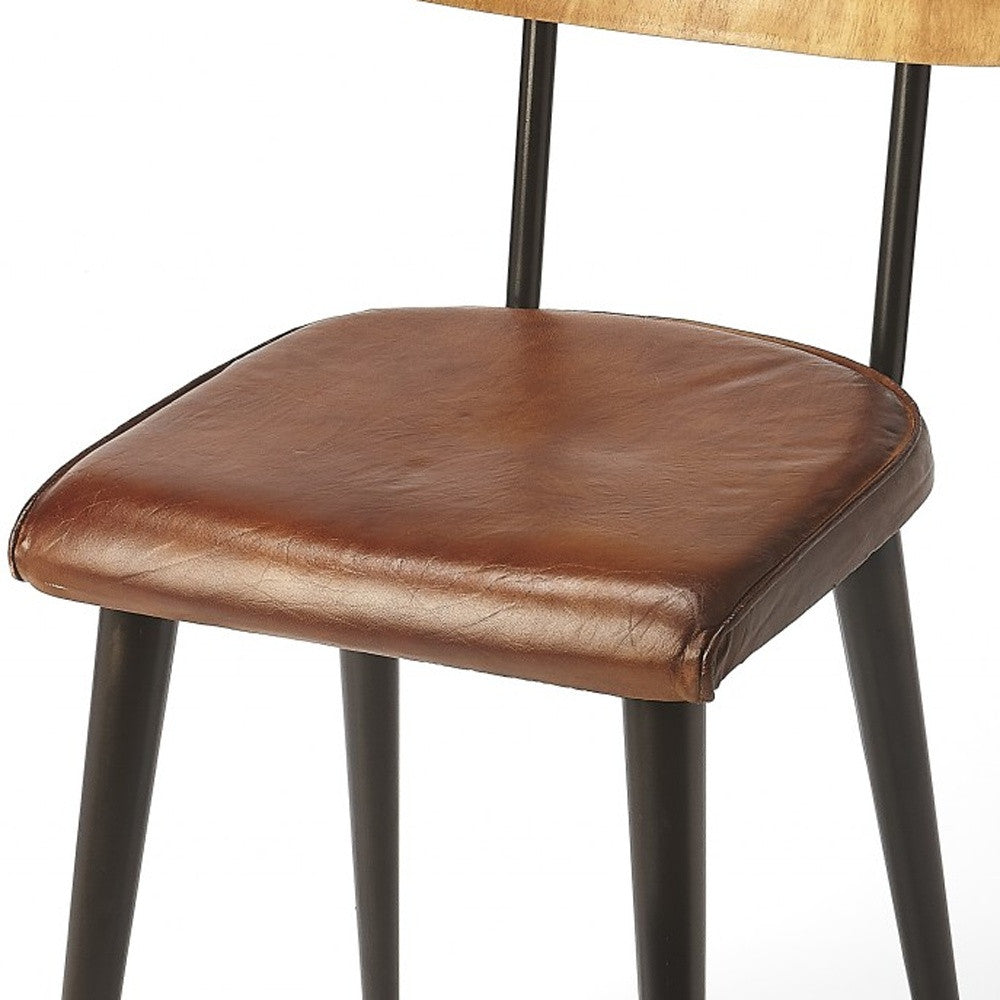 Metal And Wood Leather Dining Chair