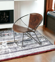 French Vintage Style Brown Leather Accent Chair