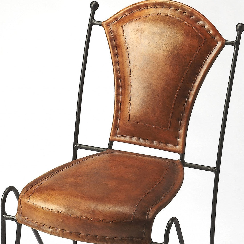 Modern Rustic Iron And Leather Side Chair