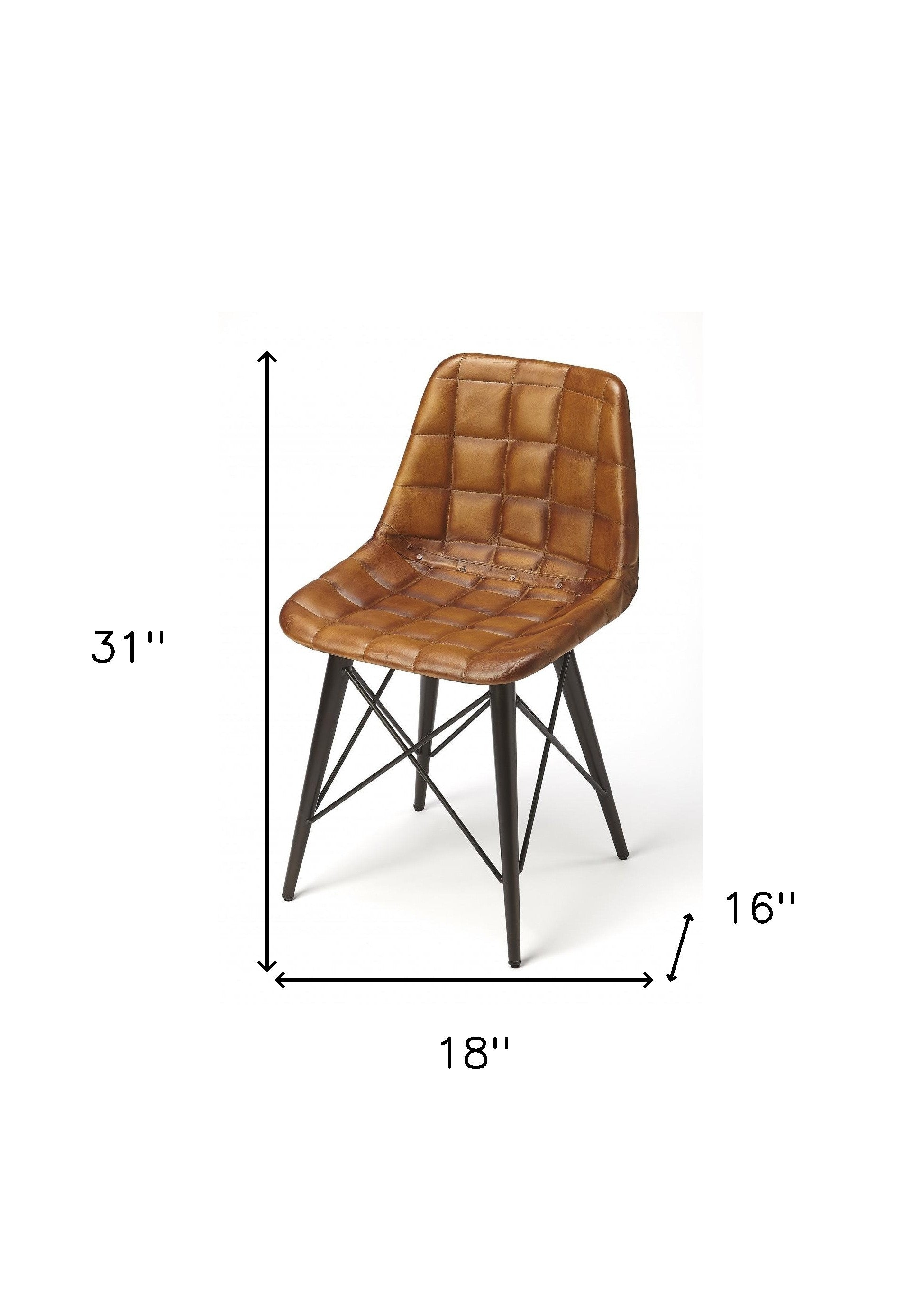 Stitched Squares Brown Leather Dining Chair
