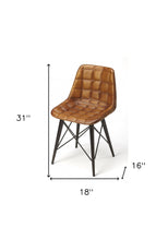 Stitched Squares Brown Leather Dining Chair