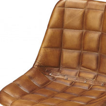 Stitched Squares Brown Leather Dining Chair