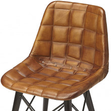 Stitched Squares Brown Leather Dining Chair