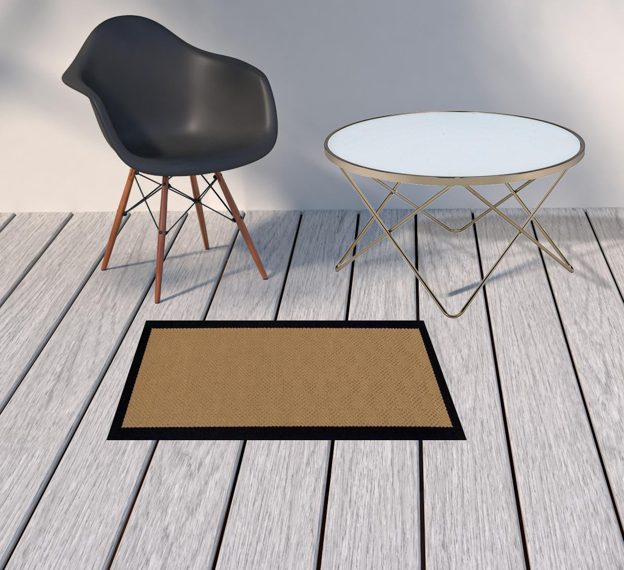 2’X8’ Beige And Black Plain Indoor Outdoor Runner Rug