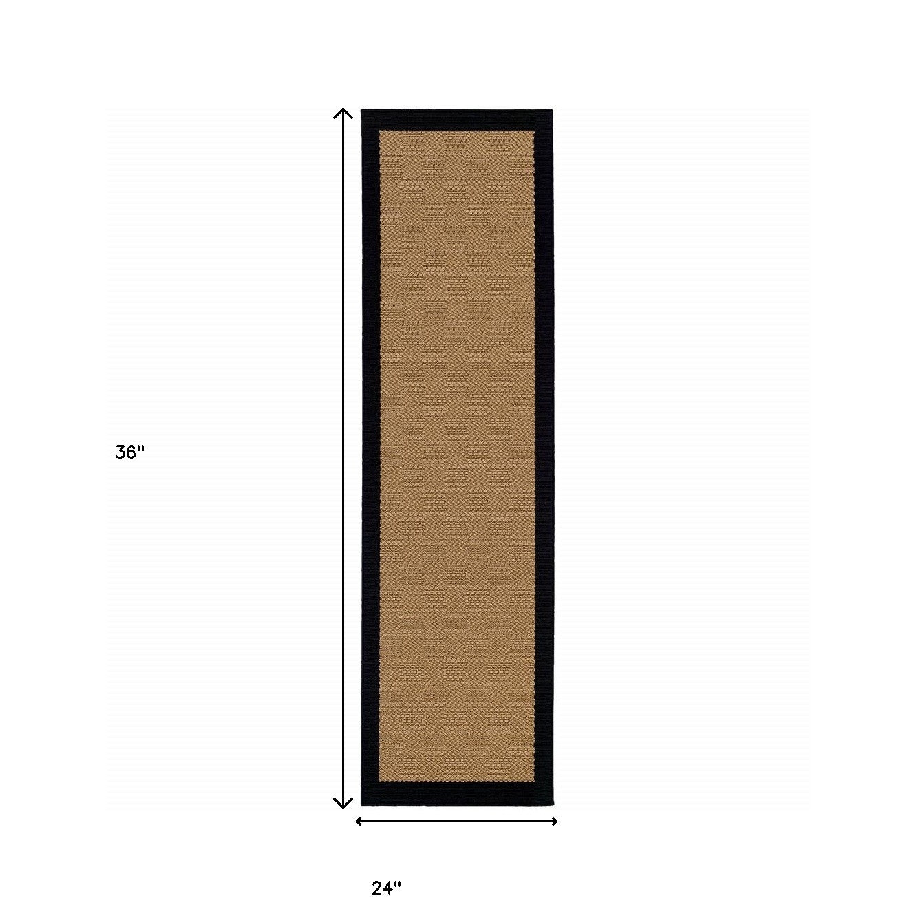 2’X8’ Beige And Black Plain Indoor Outdoor Runner Rug