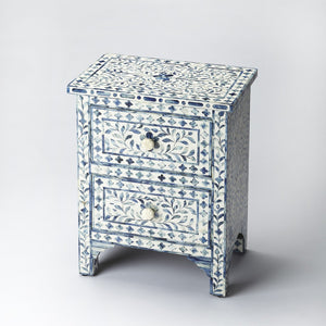 18" Blue And White Solid Wood Frame Standard Accent Chest With Two Drawers