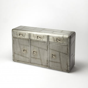 55" Silver Steel Console Accent Cabinet With Three Drawers